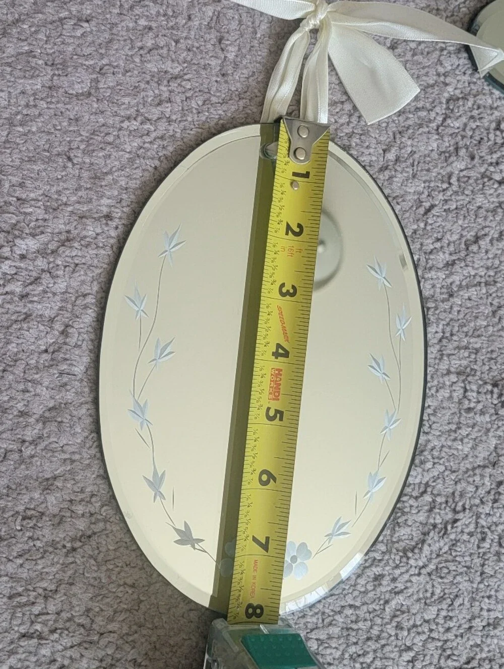 Set Of 3 - Ivory Floral Scalloped Wall Mirror with Ribbon Hanger